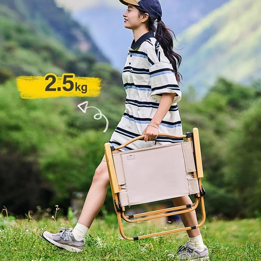 Portable Folding Chair with Wooden Armrests
