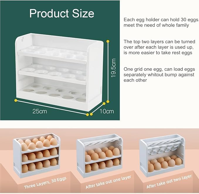 Kitchen Egg Storage Container, 3-Tier Egg Organizer Holder