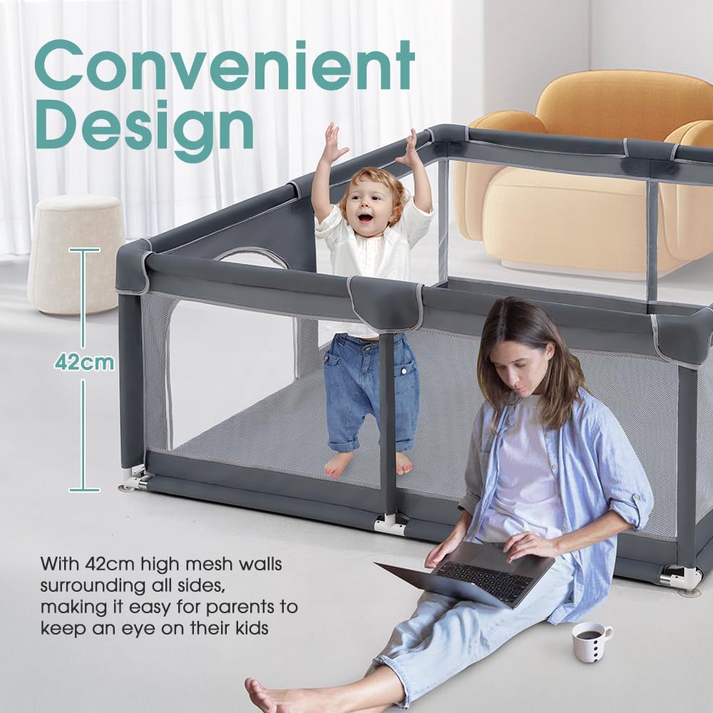 Large Baby Play Yards with Soft Breathable Mesh