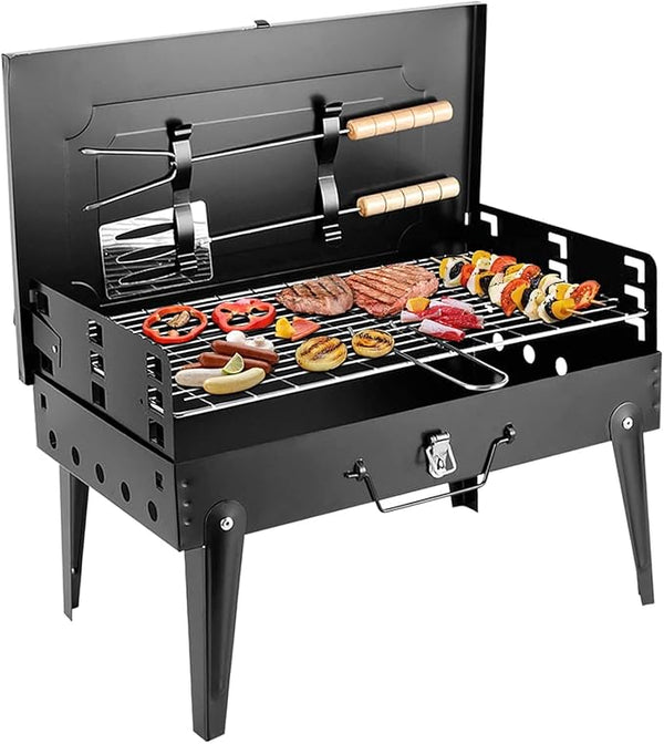 Outdoor folding charcoal barbecue grill, portable box type small BBQ grill, windshield design (Grill)