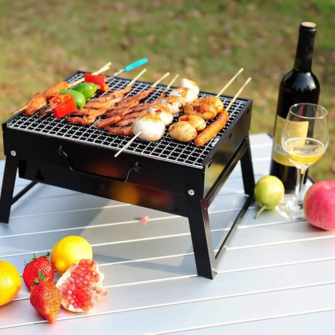 Portable BBQ Grill Foldable Lightweight Simple Charcoal Barbecue for Cooking Hiking Camping Picnics Outdoor Garden Charcoal BBQ Grill Party