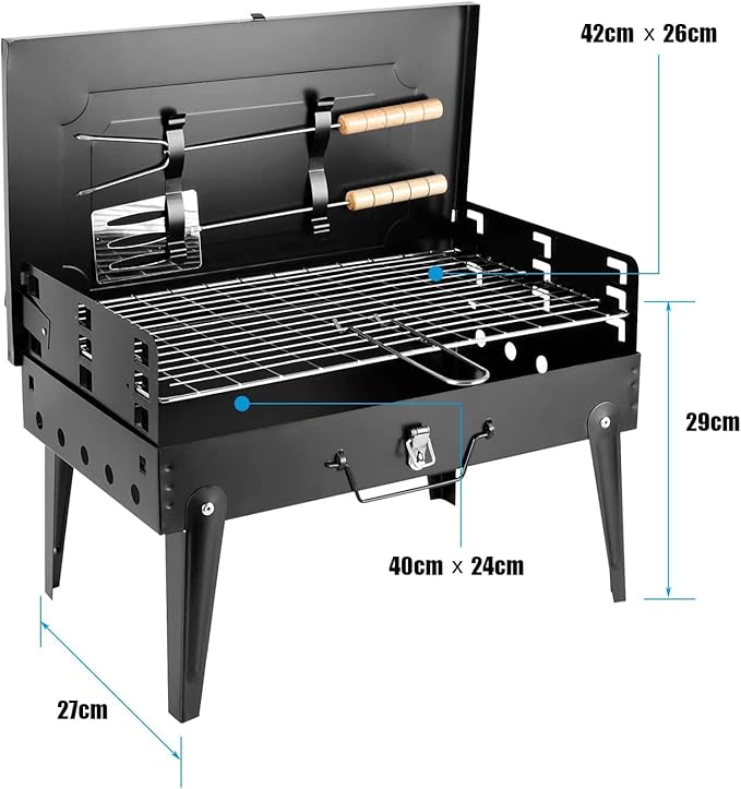 Outdoor folding charcoal barbecue grill, portable box type small BBQ grill, windshield design (Grill)