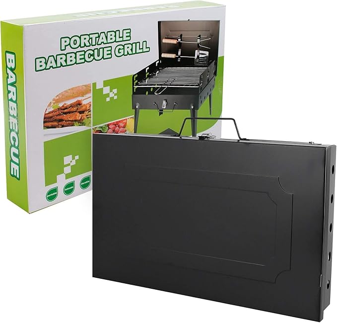 Outdoor folding charcoal barbecue grill, portable box type small BBQ grill, windshield design (Grill)