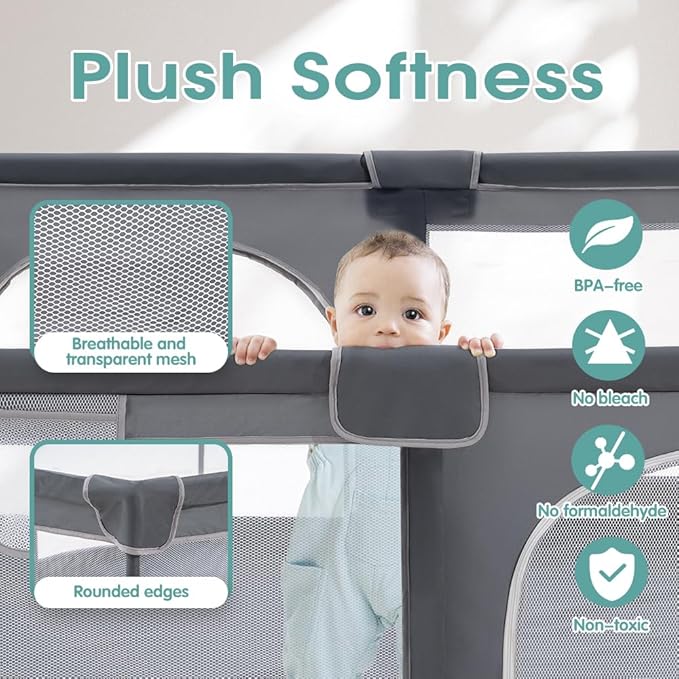 Large Baby Play Yards with Soft Breathable Mesh