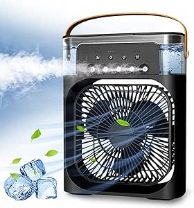 مروحة مكتبية محمولة مزودة بمبرد هواء وموزع هواء مع مصباح ليلي ومؤقت