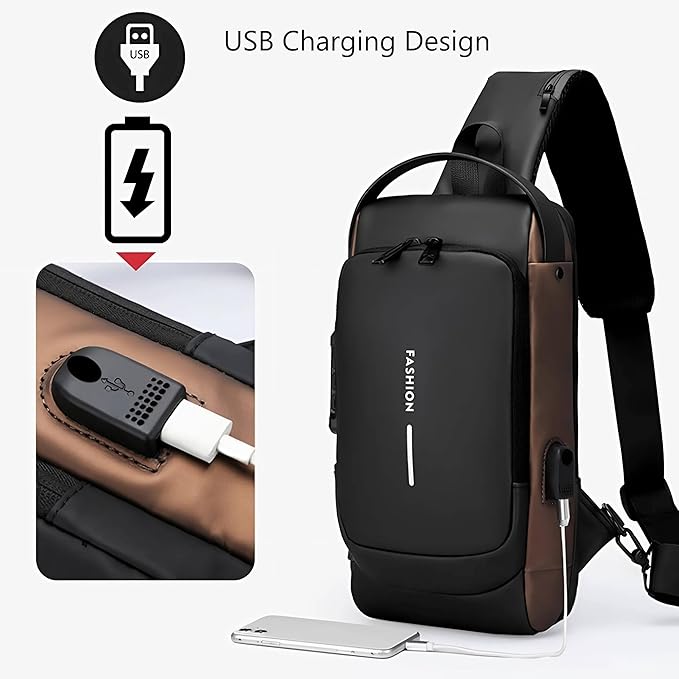 Multifunction Sling Bag, USB Charging Sport Sling Anti-Theft Shoulder Bags, Outdoor And Daily Use