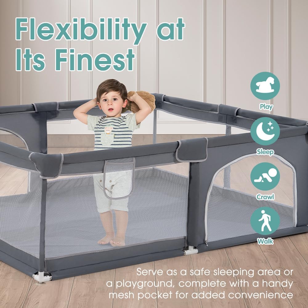 Large Baby Play Yards with Soft Breathable Mesh