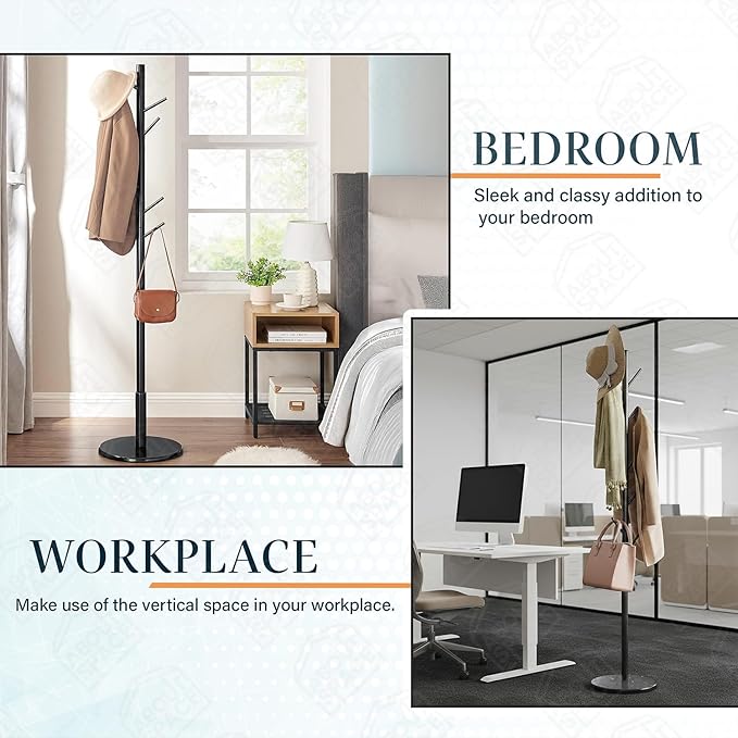 Freestanding Clothes Rack with 8 Hooks, remium Bamboo Wooden Coat Rack Stand