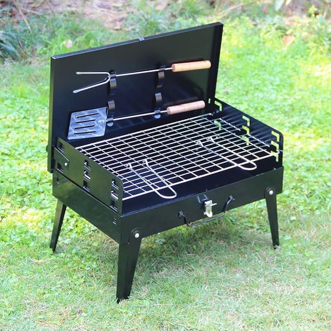 Outdoor folding charcoal barbecue grill, portable box type small BBQ grill, windshield design (Grill)