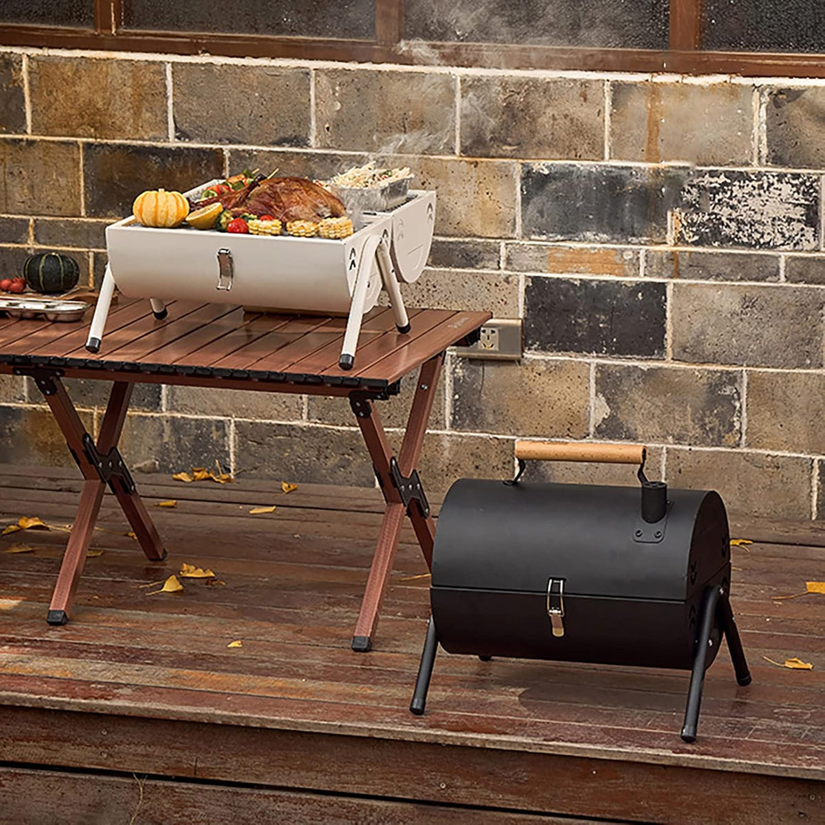 Adjustable Portable Charcoal Grill Multi-functional Metal Small BBQ Smoker for Outdoor Hiking Picnic