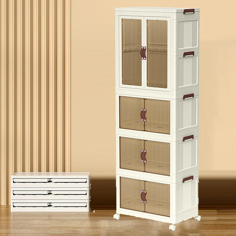 Stackable & Foldable Storage Cabinet with Doors and Wheels