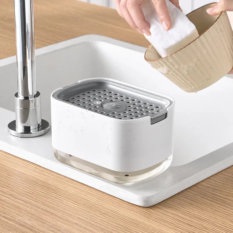 Soap Dispenser for Kitchen with Sponge Holder 300ml, 2in1 Liquid Soap Dispenser