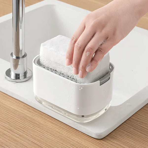 Soap Dispenser for Kitchen with Sponge Holder 300ml, 2in1 Liquid Soap Dispenser