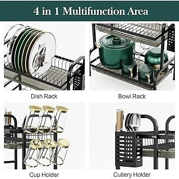رف تجفيف الأطباق ذو طبقتين