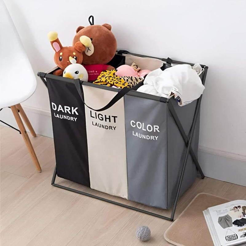 Foldable 3-Section Laundry Basket