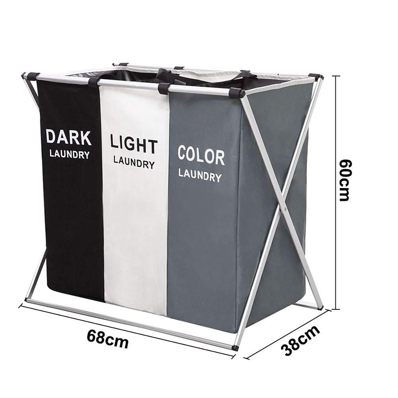 Foldable 3-Section Laundry Basket