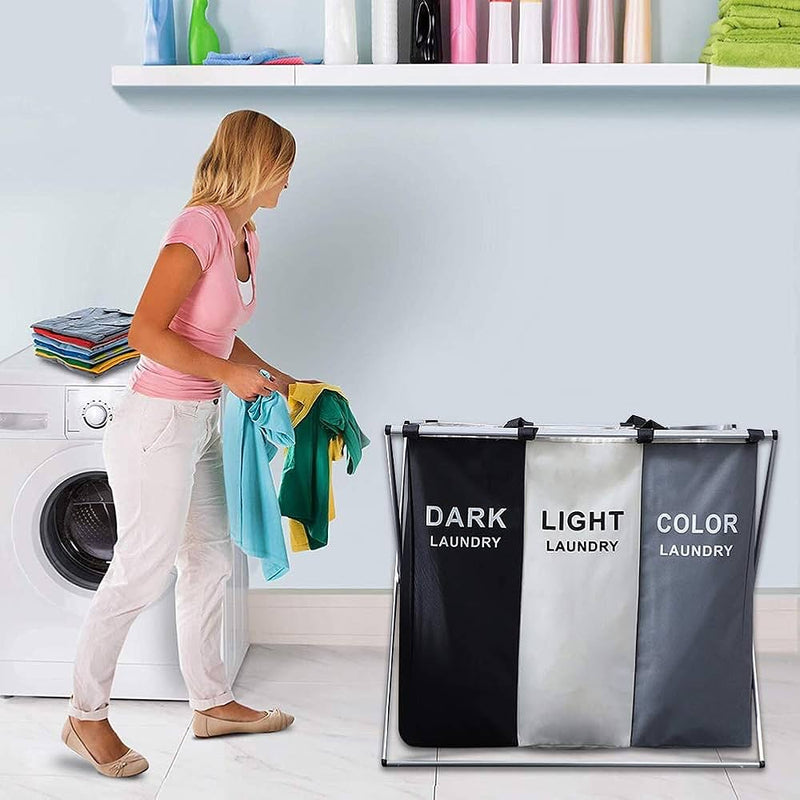 Foldable 3-Section Laundry Basket