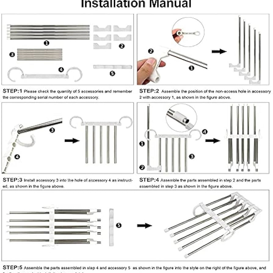 رف بنطلونات متعدد الطبقات معلق من الفولاذ المقاوم للصدأ 5 في 1 