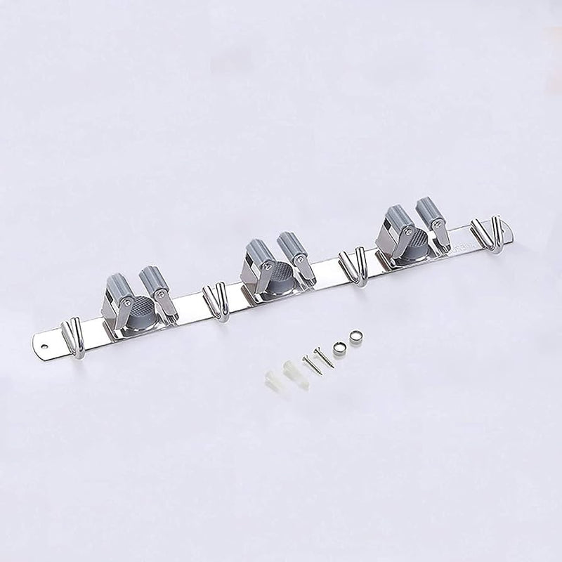 Wall Mount Stainless Steel 4 Hooks Broom Mop Holder