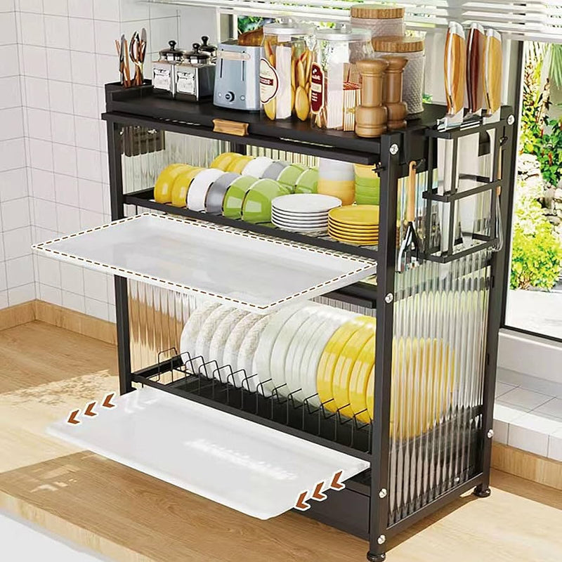 Dish Drainer Rack With Drawer and Lid cover