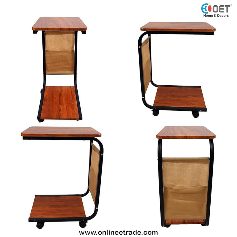 Portable Mini C-Shaped Bedroom Tea Table, Wooden Side Table