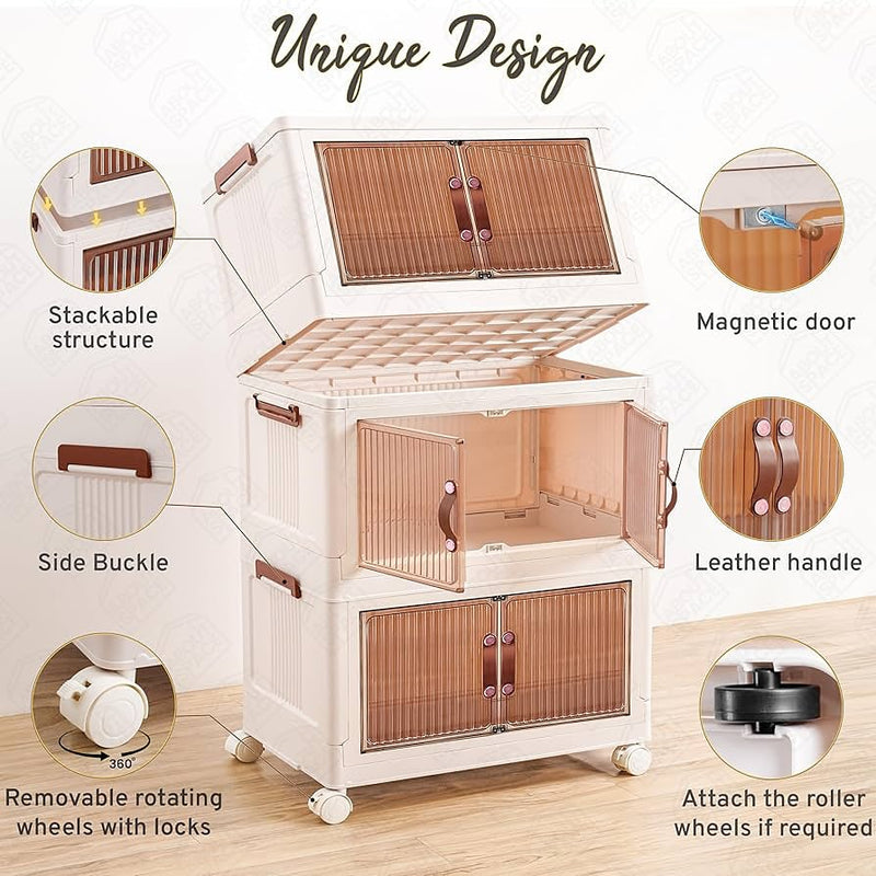 Stackable & Foldable Storage Cabinet with Doors and Wheels