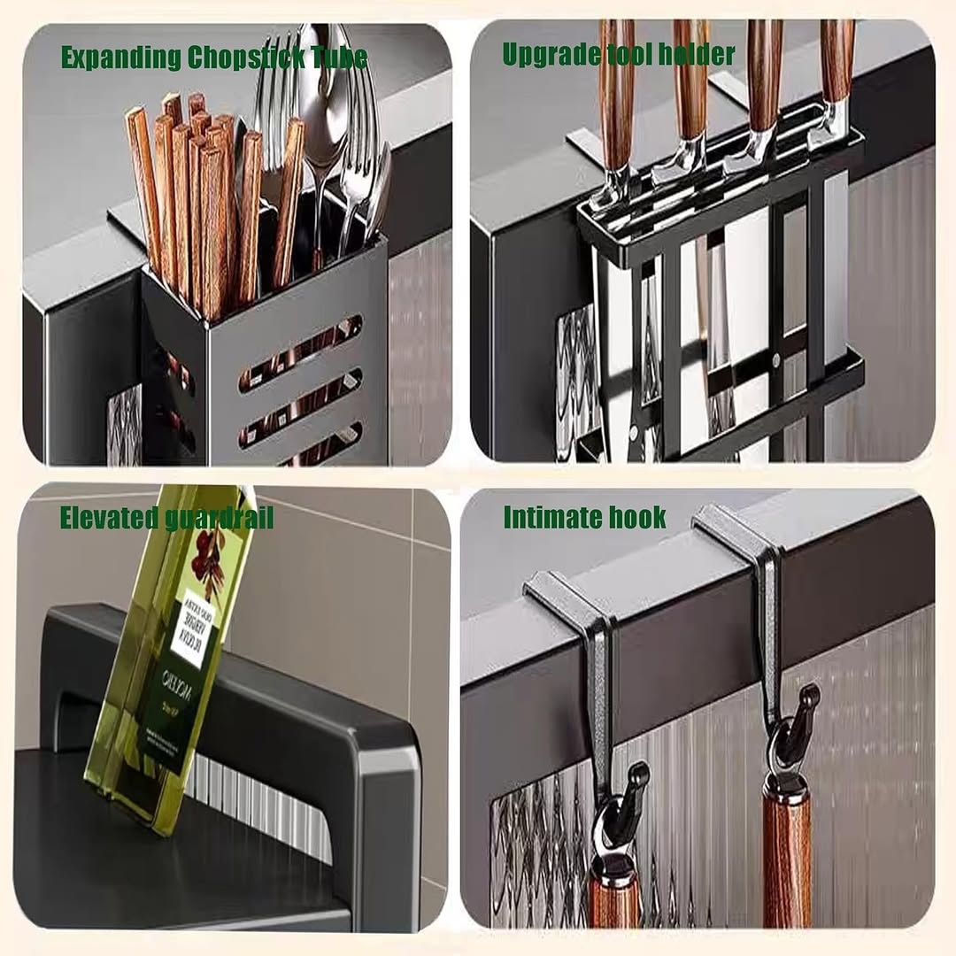 رف تجفيف الأطباق مع درج وغطاء