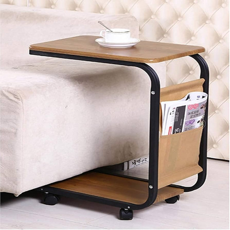 Portable Mini C-Shaped Bedroom Tea Table, Wooden Side Table
