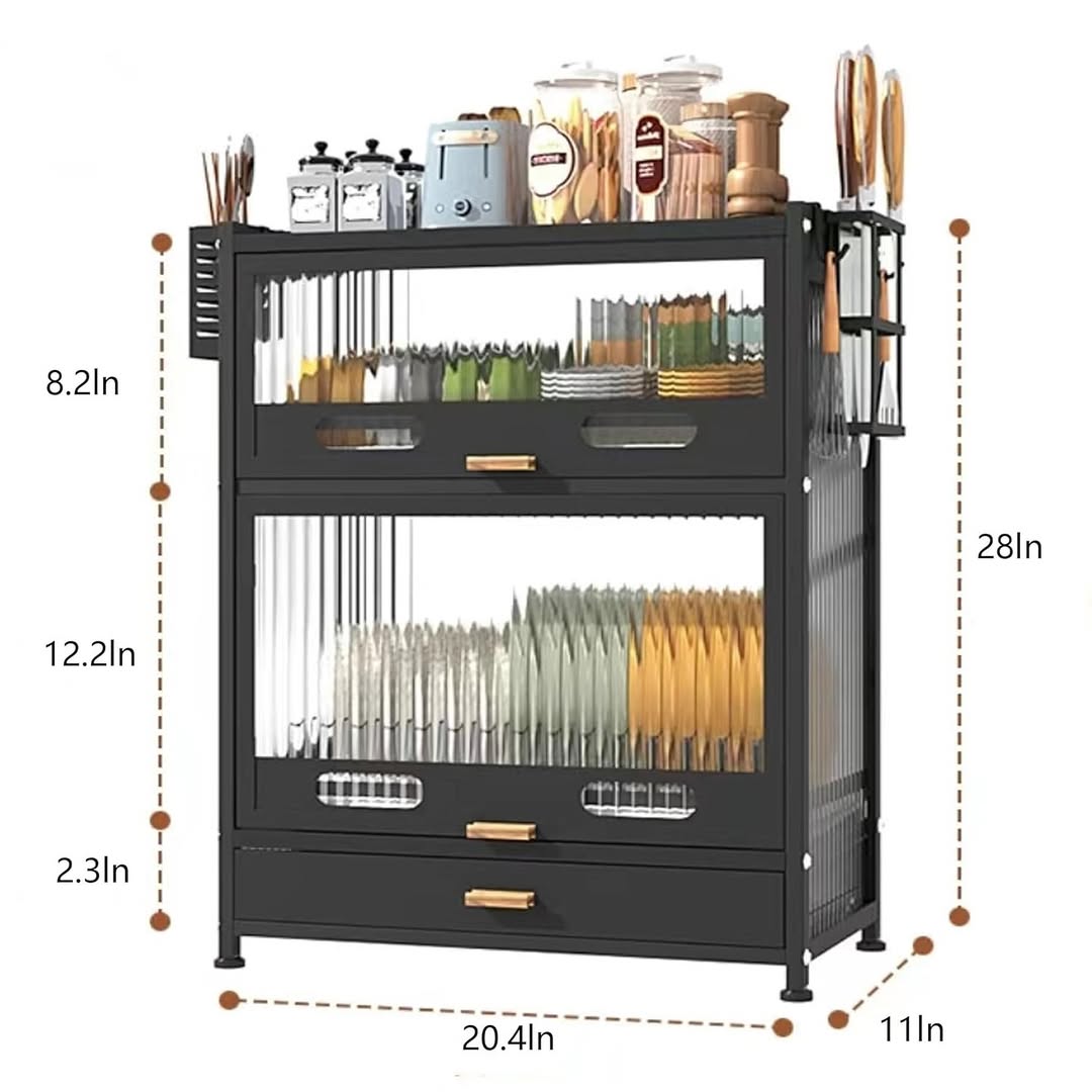 رف تجفيف الأطباق مع درج وغطاء