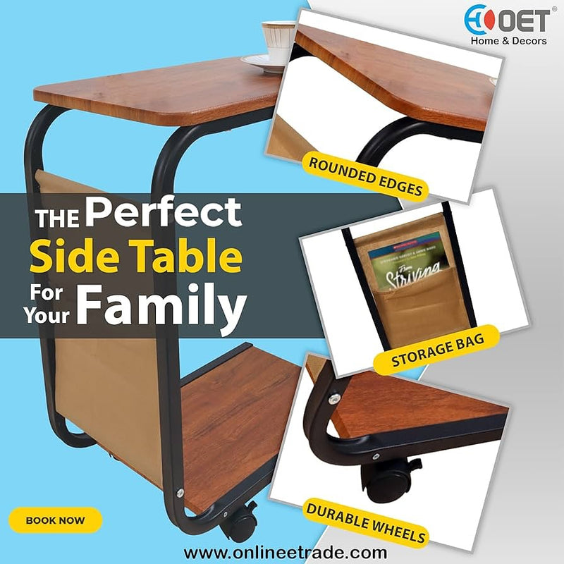 Portable Mini C-Shaped Bedroom Tea Table, Wooden Side Table