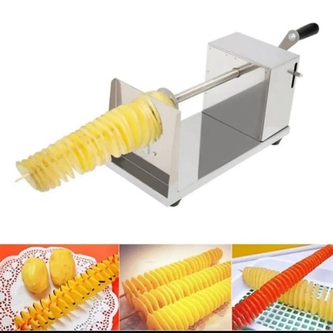 آلة تقطيع البطاطس الحلزونية اليدوية المصنوعة من الفولاذ المقاوم للصدأ 