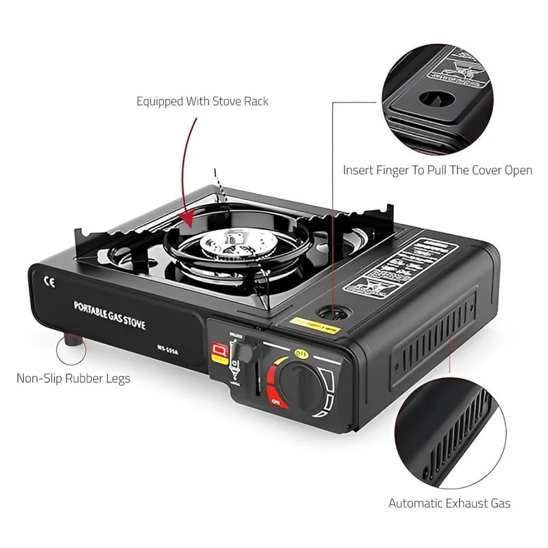Portable Gas Stove with Carrying Case for Outdoor Camping, Hiking, Picnics