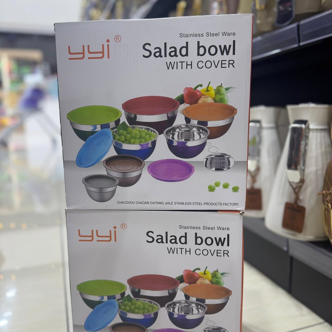 وعاء سلطة من الفولاذ المقاوم للصدأ مع غطاء