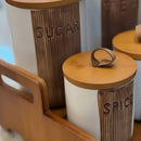 Ceramic Kitchen Storage with Wooden Stand- Pack of 7