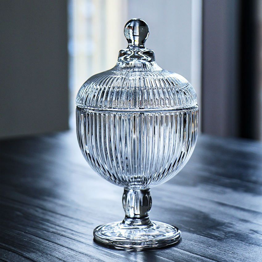 مرطبان حلوى زجاجي شفاف من كريستال فينتاج مع غطاء