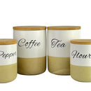 مجموعة مرطبانات التوابل الخزفية المكونة من 7 قطع مع أغطية من الخيزران ورف خشبي 