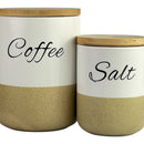 مجموعة مرطبانات التوابل الخزفية المكونة من 7 قطع مع أغطية من الخيزران ورف خشبي 