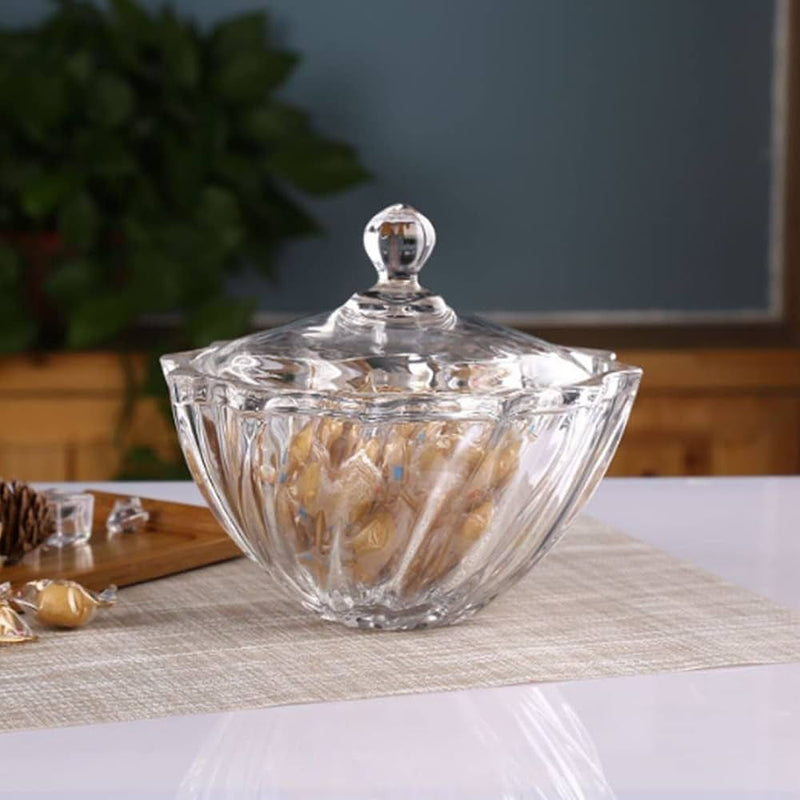 Ribbed Glass Candy Bowl with Lid
