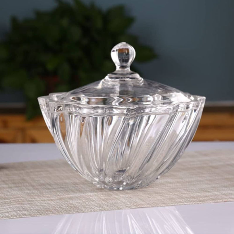 Ribbed Glass Candy Bowl with Lid