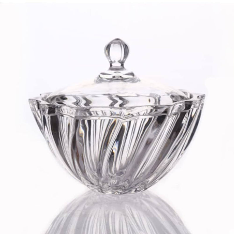Ribbed Glass Candy Bowl with Lid