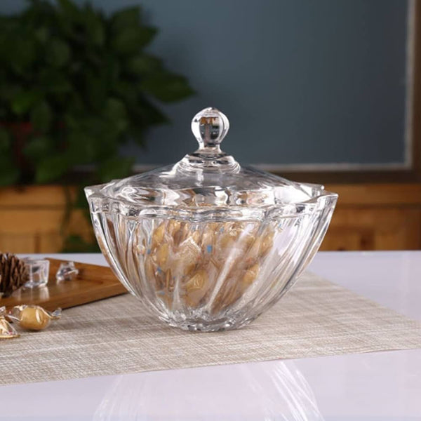 Ribbed Glass Candy Bowl with Lid