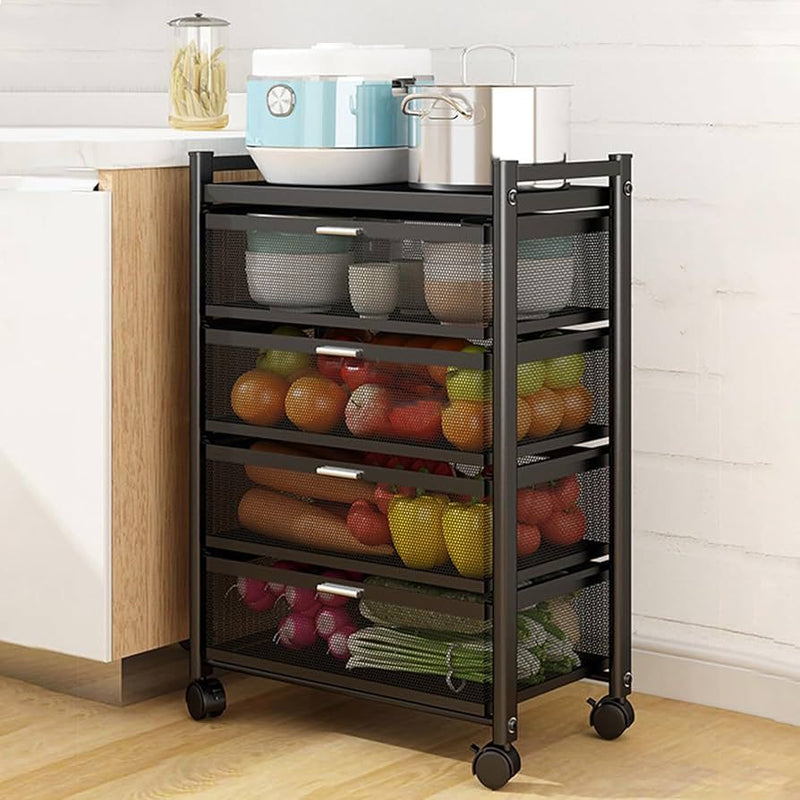 4-Tier Rolling Utility Cart with Mesh Drawers