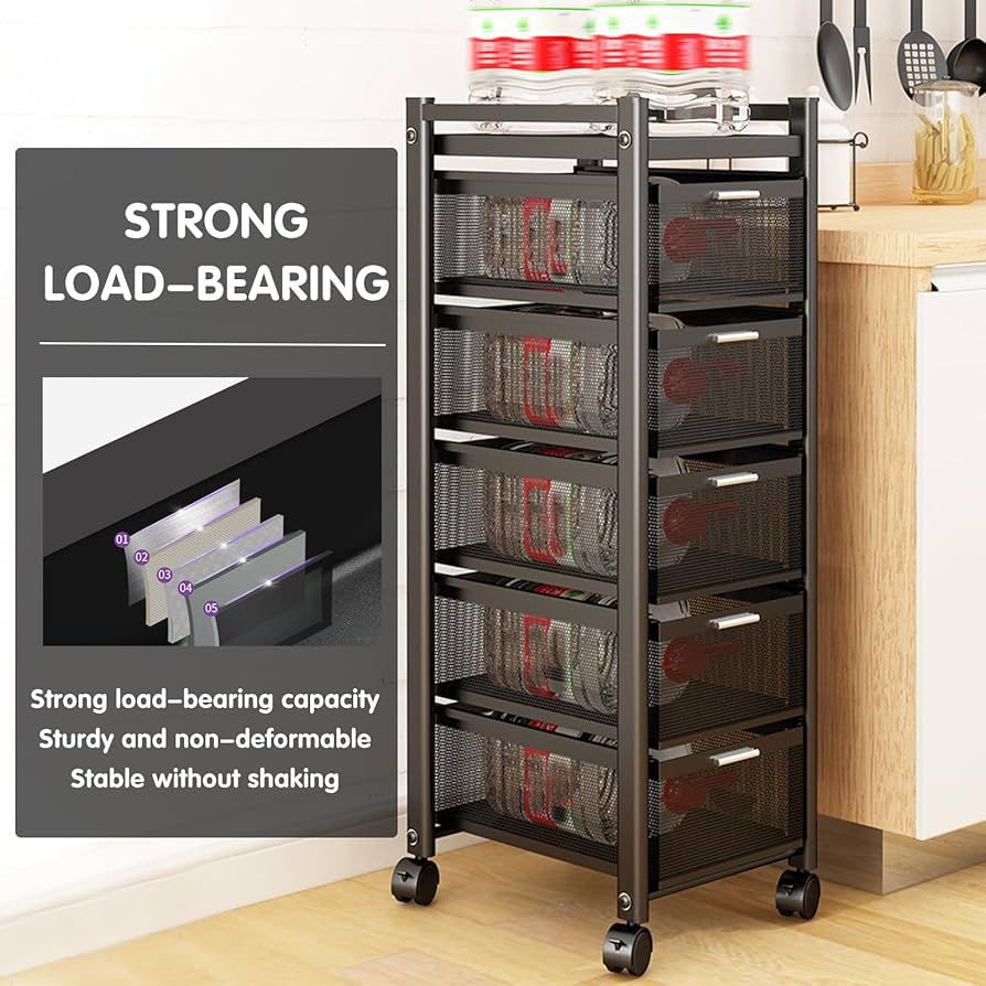 4-Tier Rolling Utility Cart with Mesh Drawers