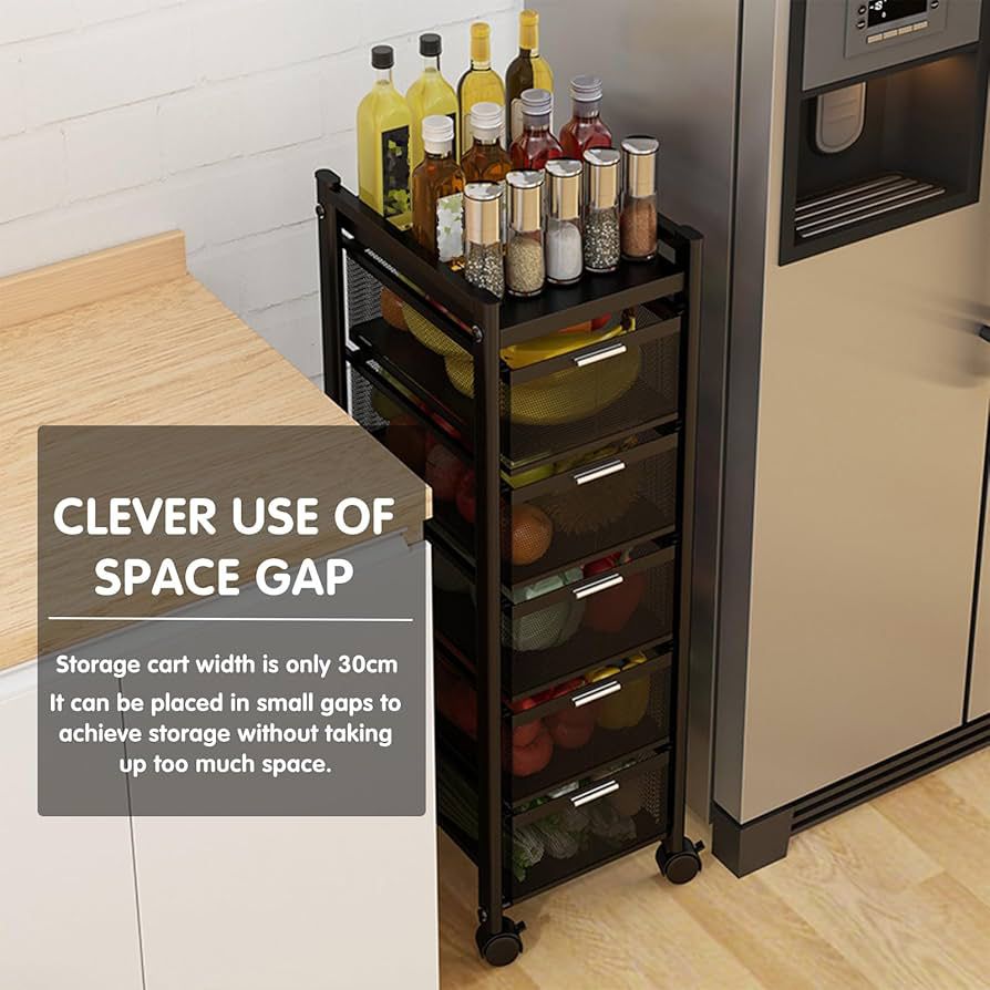 4-Tier Rolling Utility Cart with Mesh Drawers