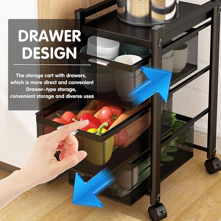 4-Tier Rolling Utility Cart with Mesh Drawers