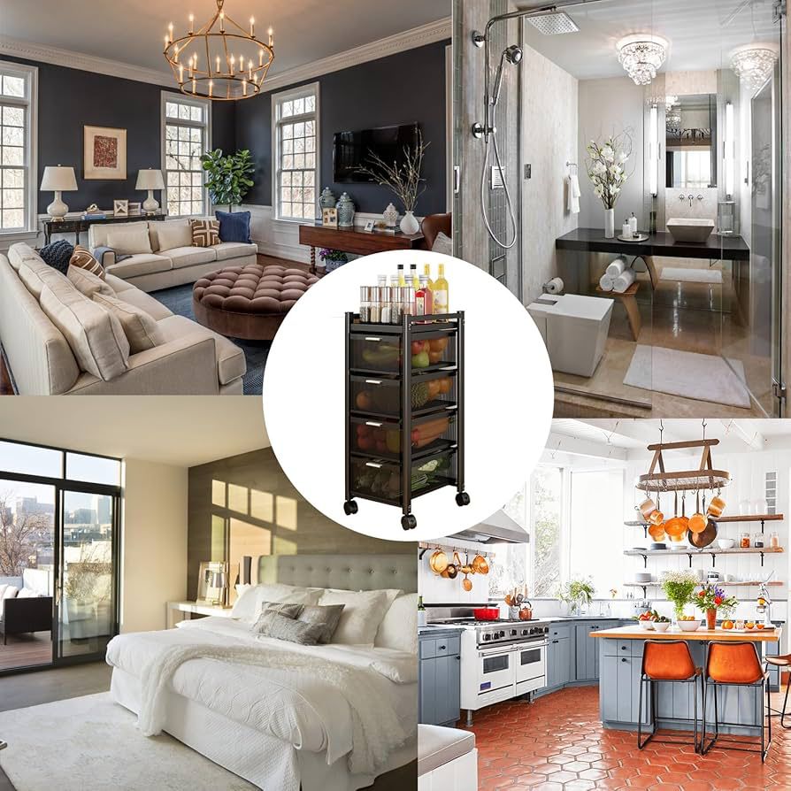 4-Tier Rolling Utility Cart with Mesh Drawers