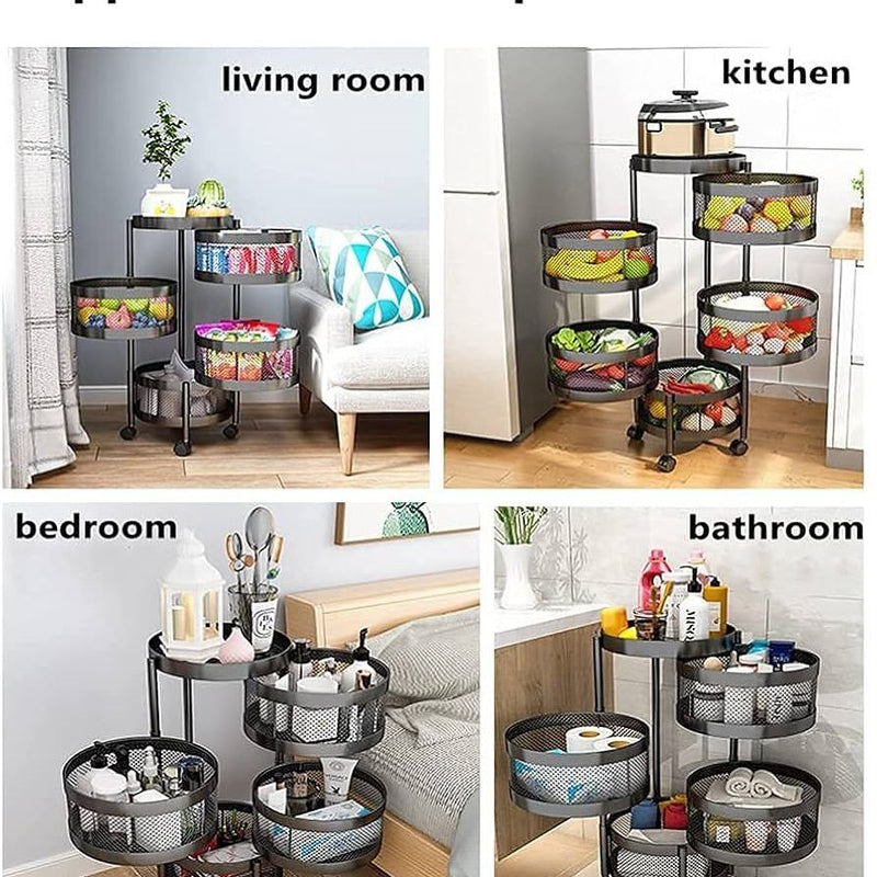 4-Tier Rotating Basket Rolling Utility Cart