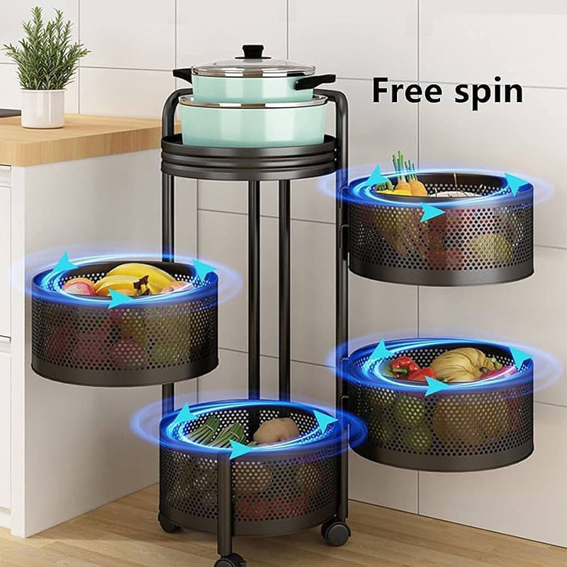 4-Tier Rotating Basket Rolling Utility Cart