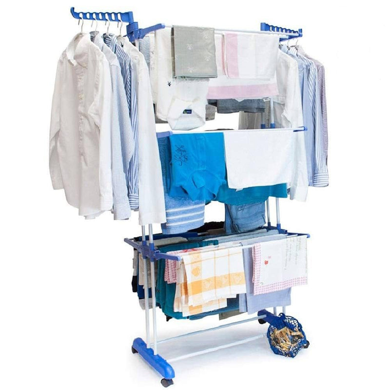3-Tier Multi-functional Foldable Clothes Drying Rack with Wheels