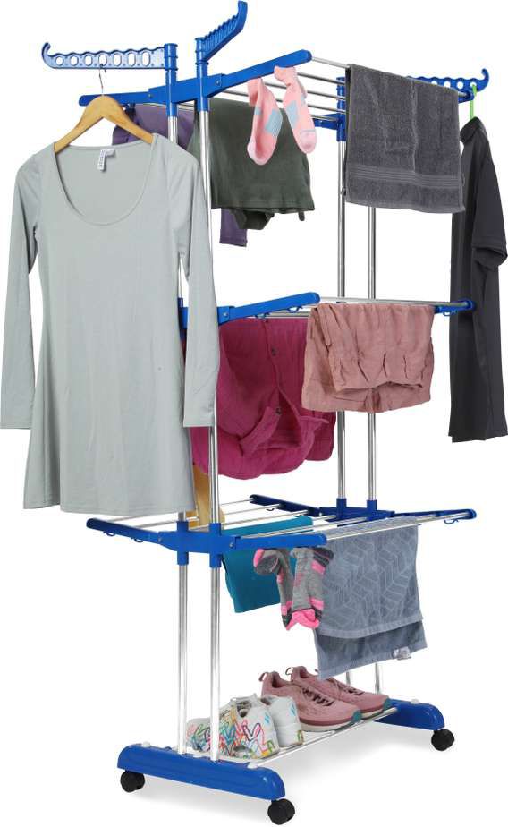 3-Tier Multi-functional Foldable Clothes Drying Rack with Wheels